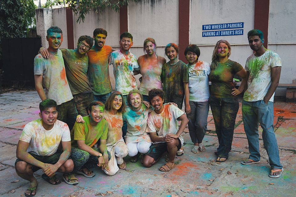 photo of GCIL students celebrating the Holi Festival
