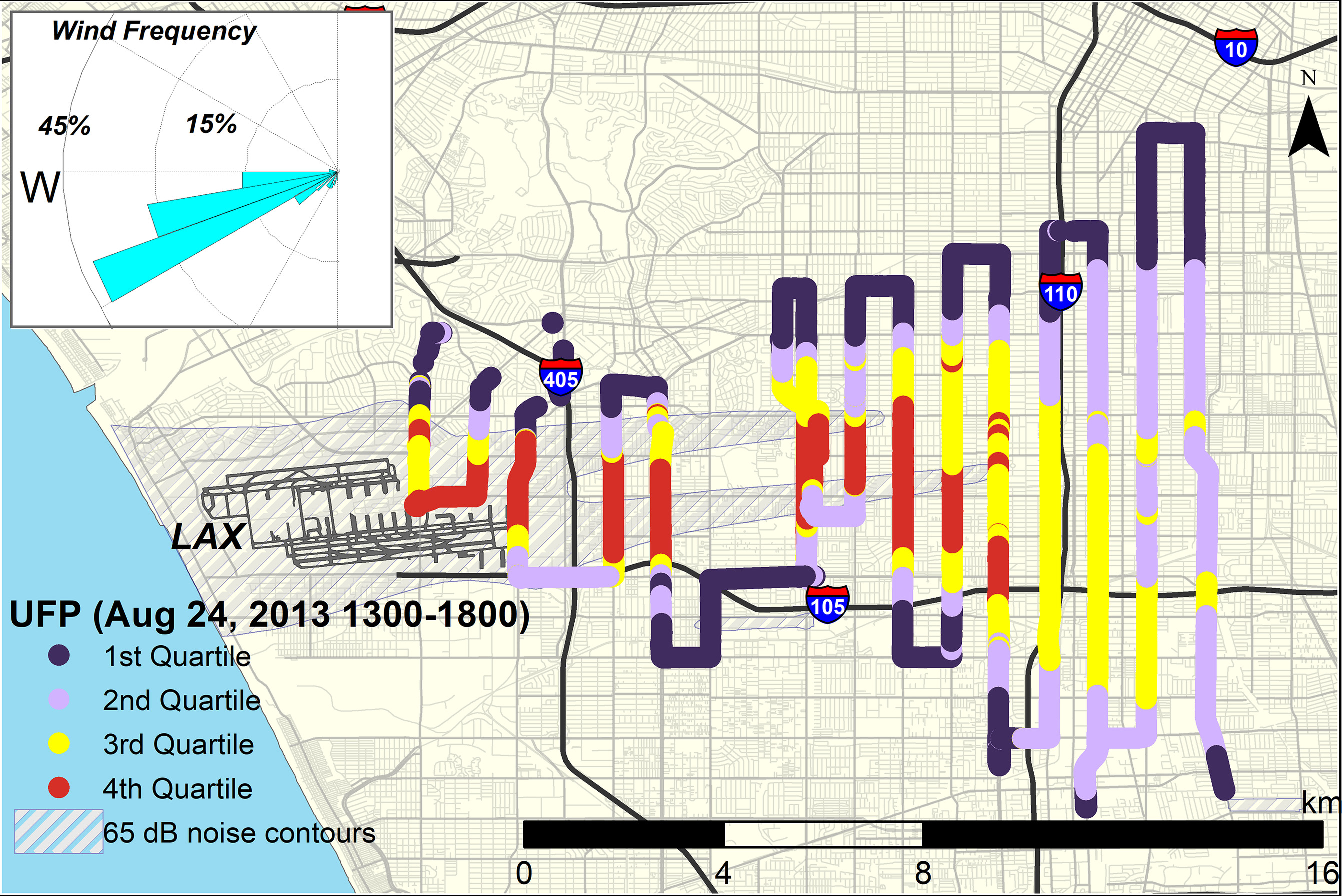 map showing ultrafine particles concentration