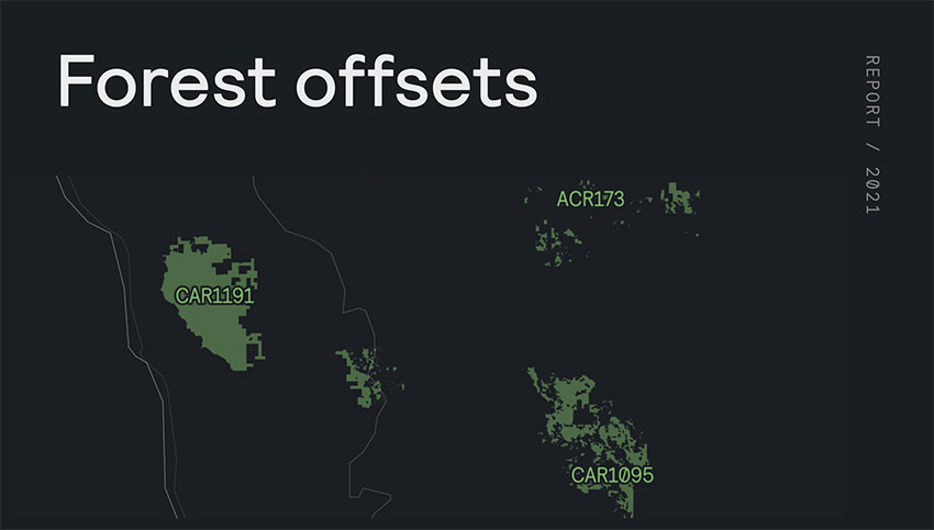 map of forest carbon offset projects in Northern California