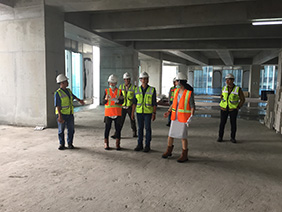 group in unfinished building