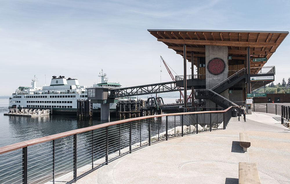 A ferry docked at the Mukilteo Ferry Terminal