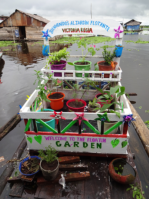 photo of a cheerfully decorated floating garden