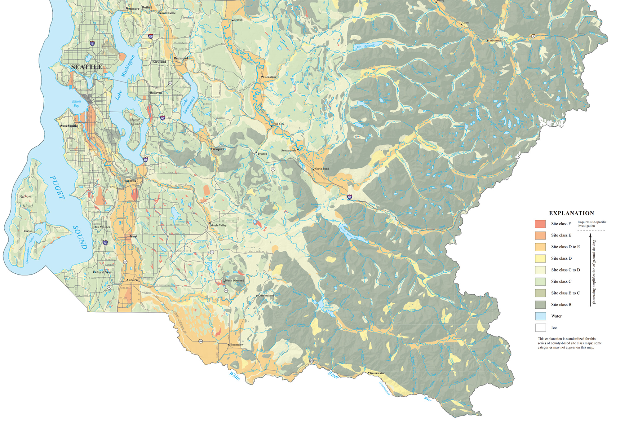A map showing the soil classifications for King County