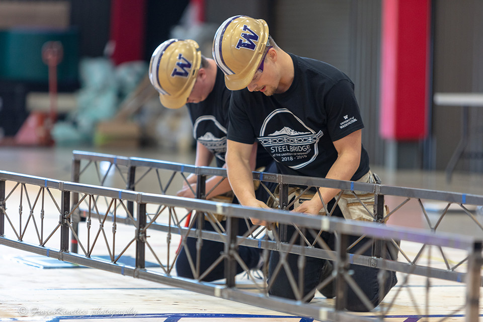 UW Steel Bridge Team members assemble their bridge