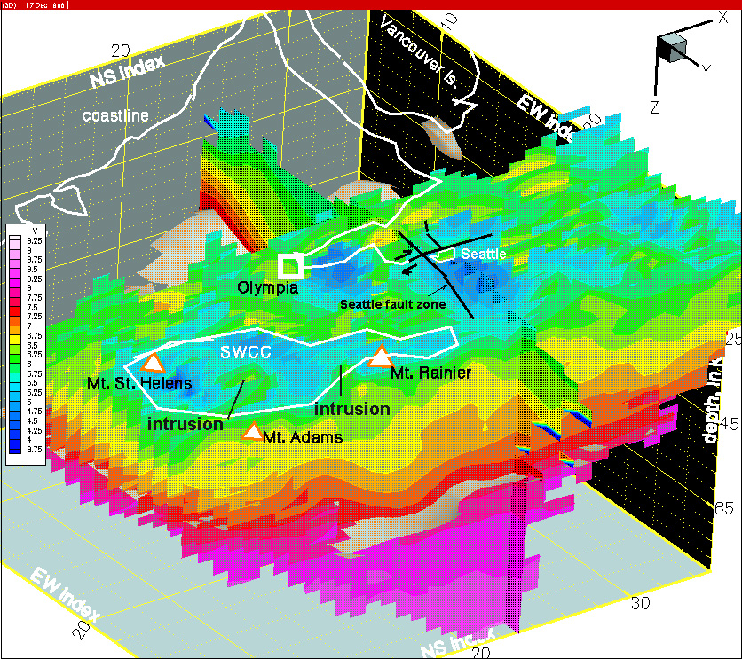 A graph identifying the location of sedimentary basins in Western Washington in blue