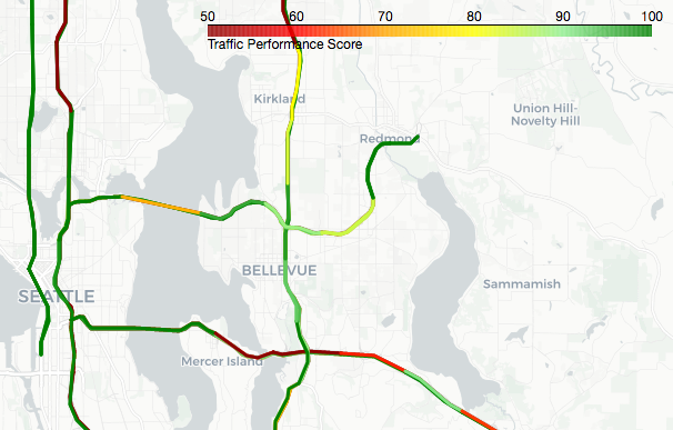 a traffic map of I-5 and I-405