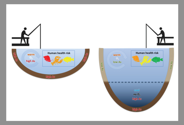 an illustration showing two figures fishing in two separate lakes; the one on the left is shallow, the one on the right is deep