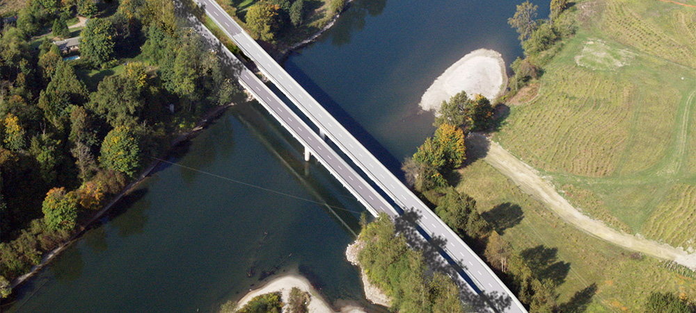 an aerial view of the Snohomish Bridge