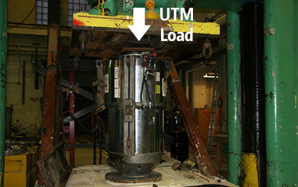 Hydraulic ram undergoing compression testing