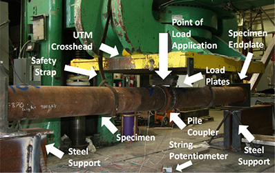 Steel Pile Couplers undergoing Flexural Testing