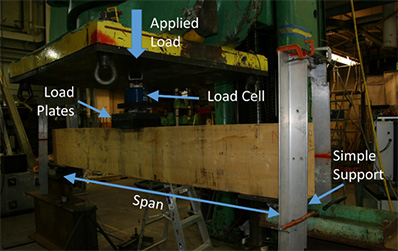 Timber Bridge Stringers undergoing Flexural Testing