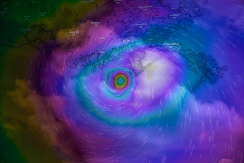 A graphic showing Hurricane Ida superimposed on top of a map