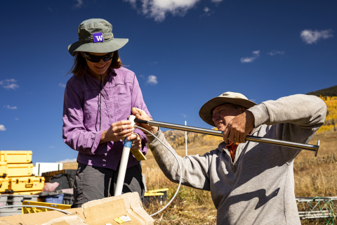 Professor Jessica Lundquist and scientist Steve Oncley setting up a sensor
