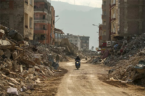 Collapsed buildings after an earthquake