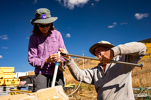 Professor Jessica Lundquist and scientist Steve Oncley setting up a sensor