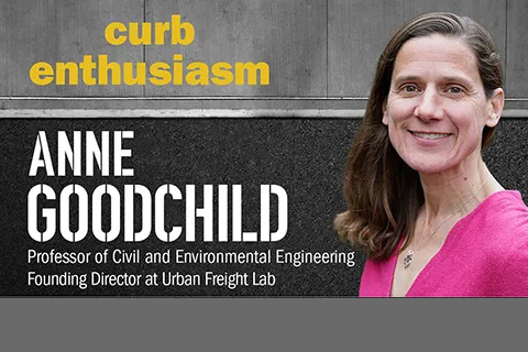 A title card with Professor Anne Goodchild's headshot on the rigth side and text saying "curb enthusiasm" and "Anne Goodchild" on the left