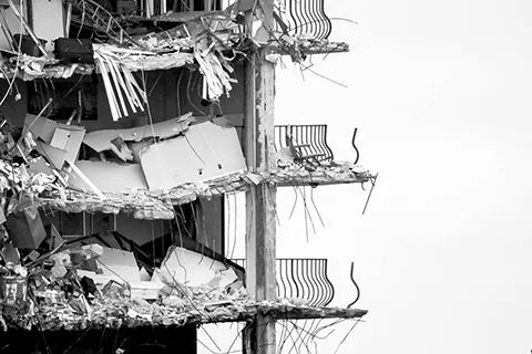 Surfside condo tower after collapse.