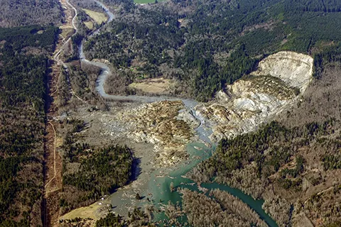 Aerial shot of the massive mudslide that killed 43 people in the community of Oso on March 24, 2014.