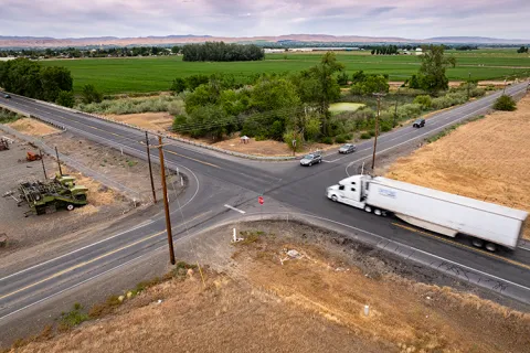 An aerial view of an intersection
