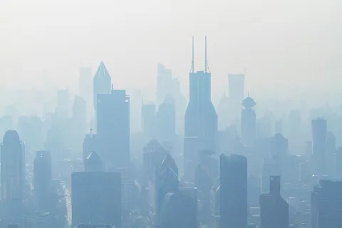 A city clouded with smog.