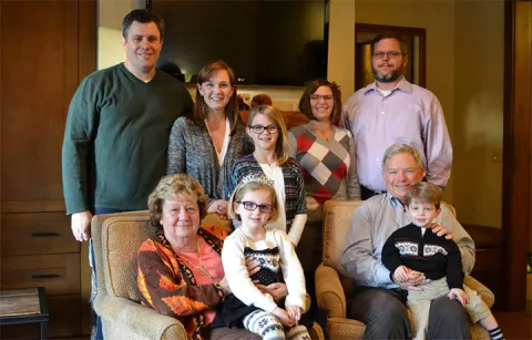 Marilyn and Tom Draeger (seated) with their family.