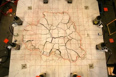 Top view of a slab after a punching shear test