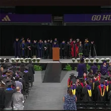 Wide view of auditorium during graduation ceremony